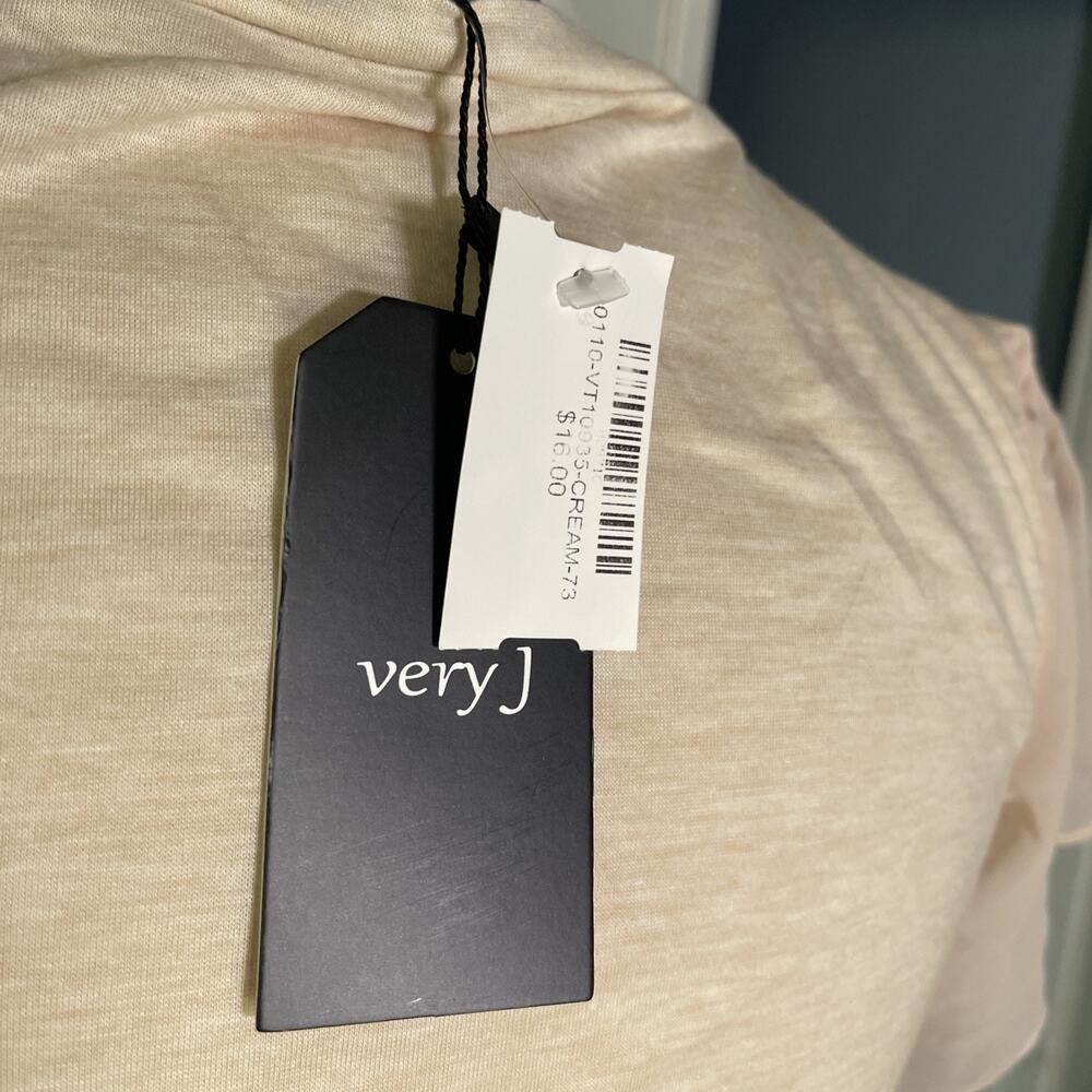 Very J Women's Large Slub Scoop-Neck T-Shirt Flutter Mesh Short Sleeves- NWT - Picture 5 of 5